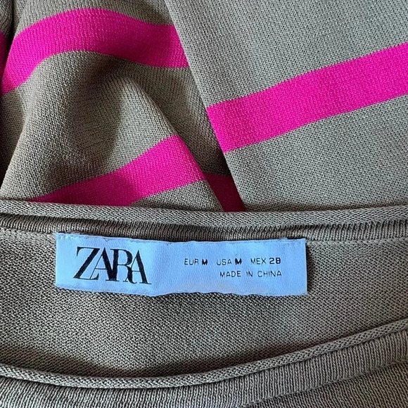 Zara Brown &  Pink Stripe Long Sleeve Shirt Fall Women’s Medium - Picture 4 of 4